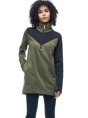 INDYEVA Bero III Long Sleeve Quarter Zip Tunic Top Pullover Sweater - M - Green